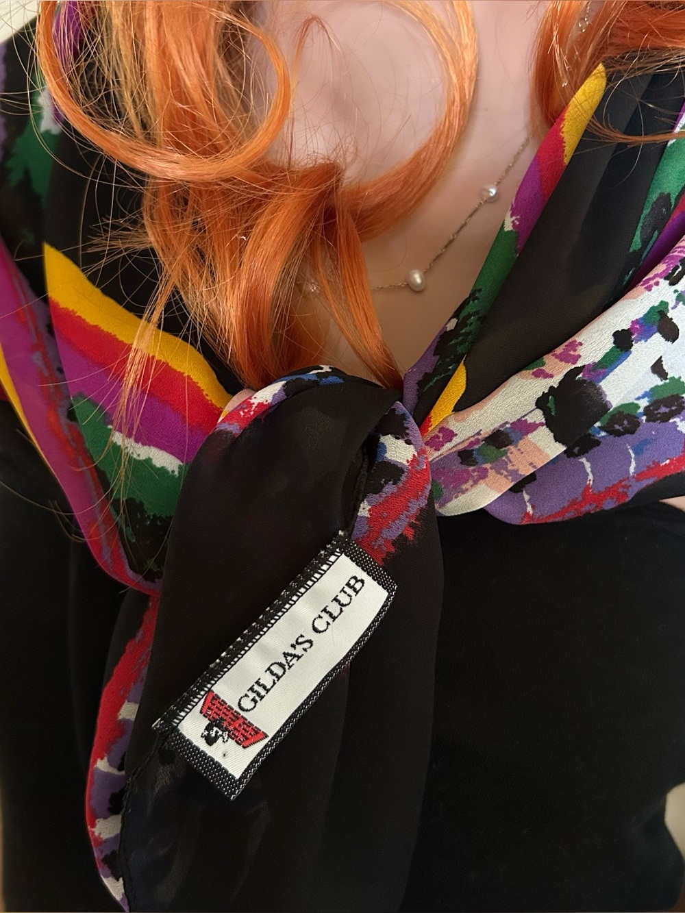 Guildas club Multicolor Silk Scarf - Black Base with Bright Stripe Print